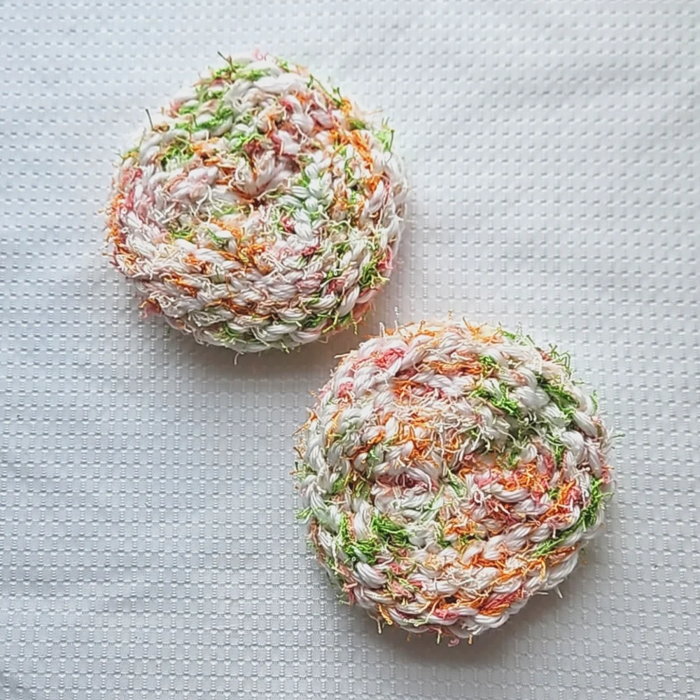Eco-Friendly Variegated Yarn Kitchen Scrubber Set of 2 White Green Pink Gold